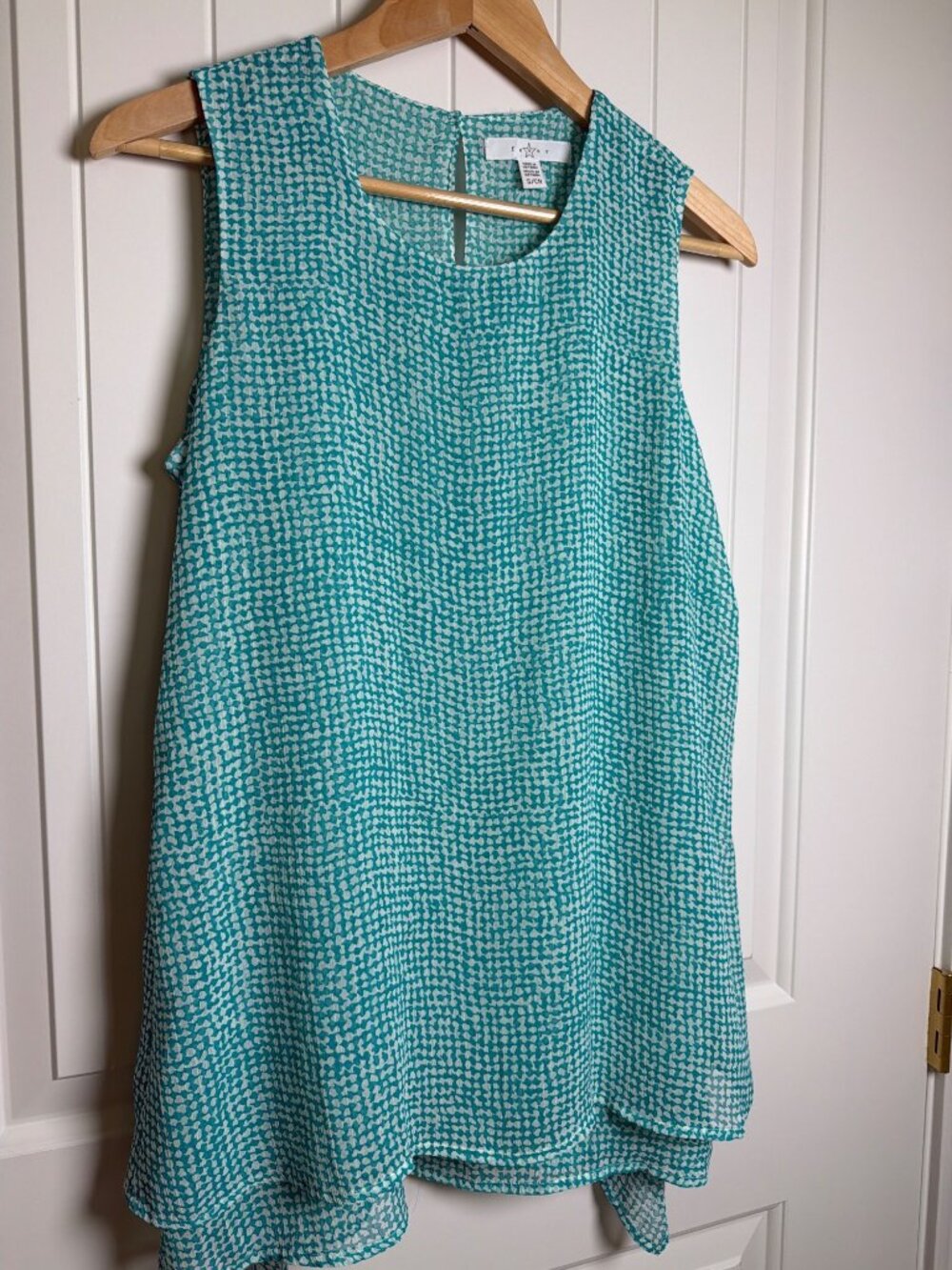 Fever Aqua Speckle Grid Sleeveless Double Layer Blouse, Small - Picture 2 of 11